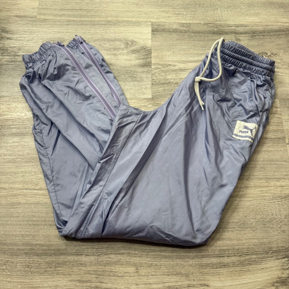 Vintage Puma Track Pants Womens 42 Purple Periwinkle Windbreaker Zipper Ankle